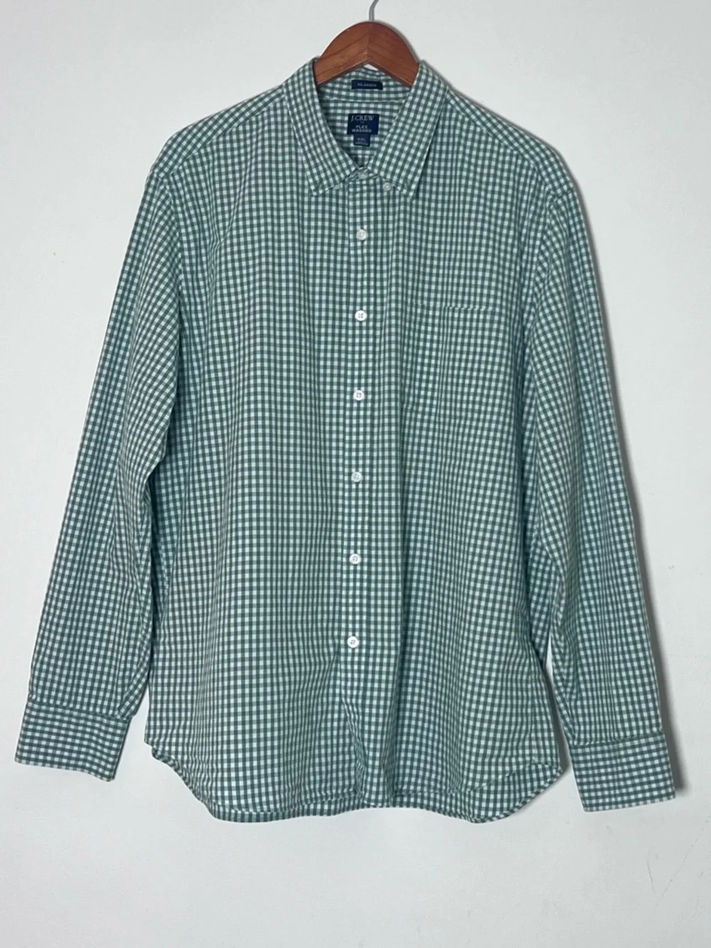 J. Crew Mens Flex Wash Classic Button Down Long Sleeve Top Green Gingham
